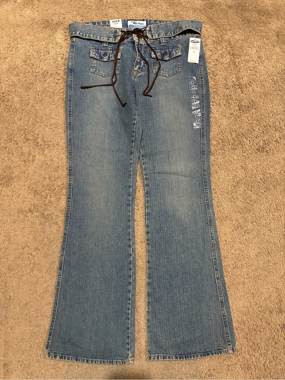 Y2K 2003 Old Navy Flare Jeans Ultra Low Waist Women’s Size 8 REG Belt Deadstock